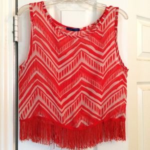 Sweet Claire Orange and White Fringe Top